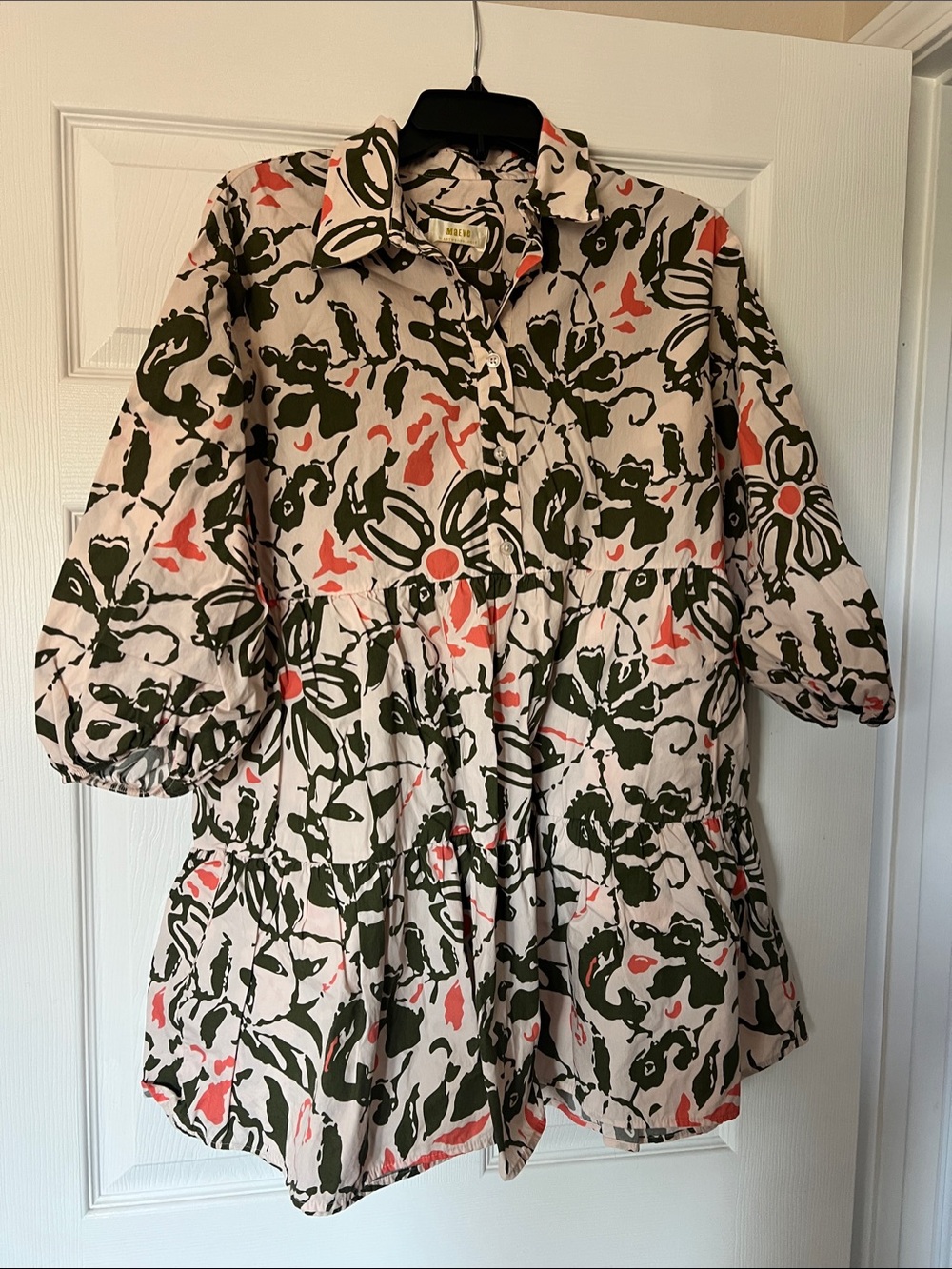 Anthropologie Floral Button-Front Dress in Cream, Green & Coral
